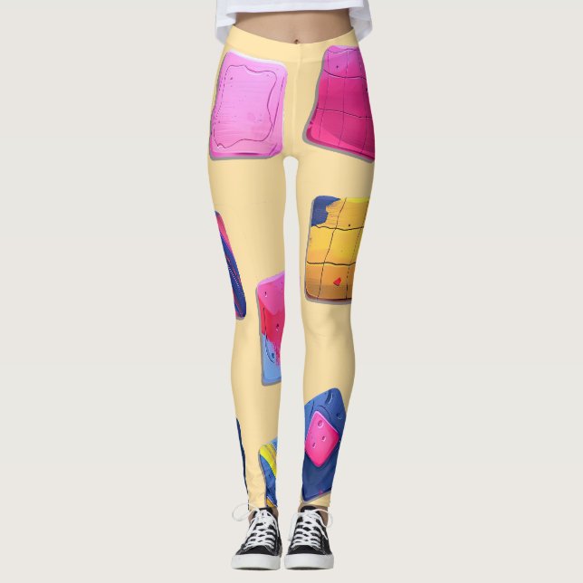 Legging Padrão de Blocos Coloridos Abstratos (Frente)