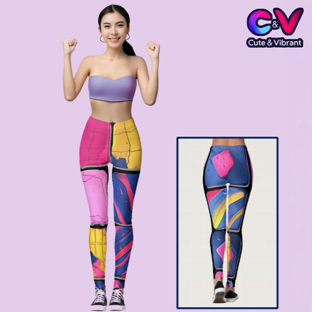 Legging Padrão de Blocos Coloridos Abstratos (Criador carregado)