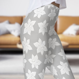 Legging Padrão de Bloom Floral de Cinzas Delicadas