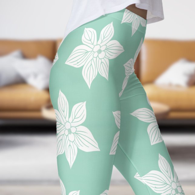 Legging Padrão De Bloom Floral De Teal Verde Delicado (Teal in Bloom)