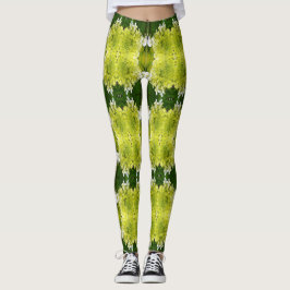 Legging Padrão de Blooms de Abstrato Verde Chartreuse