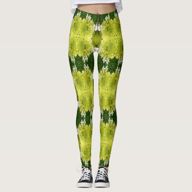 Legging Padrão de Blooms de Abstrato Verde Chartreuse (Frente)