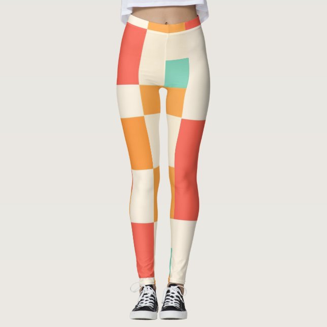 Legging Padrão de Bloqueio Geométrico de Cor Retroativa (Frente)