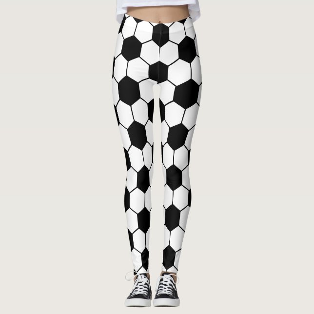 Legging Padrão de bola de futebol preto-e-branco (Frente)