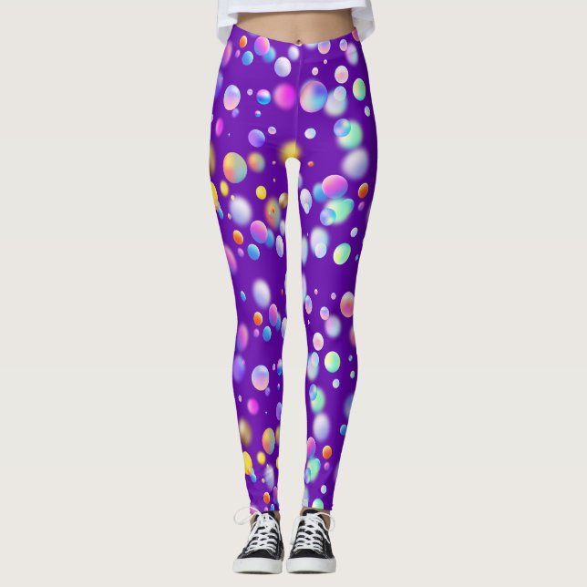Legging Padrão de Bolas Flutuantes 3D. DPurple BG (Frente)