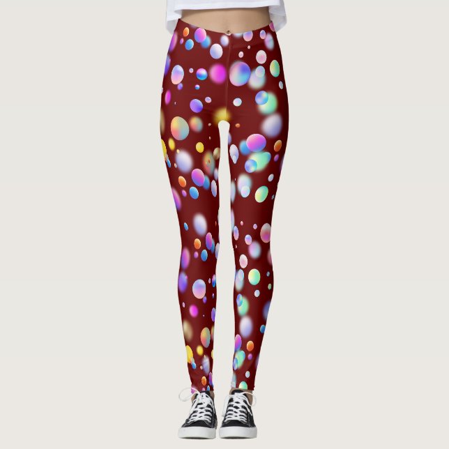 Legging Padrão de Bolas Flutuantes 3D. DRed BG (Frente)