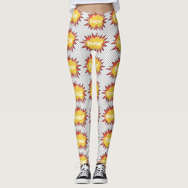 Legging Padrão de bolhas de texto explosivas em banda dese (Frente)