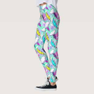 Legging Padrão de Bolhas e Estrelas Neon Lightning