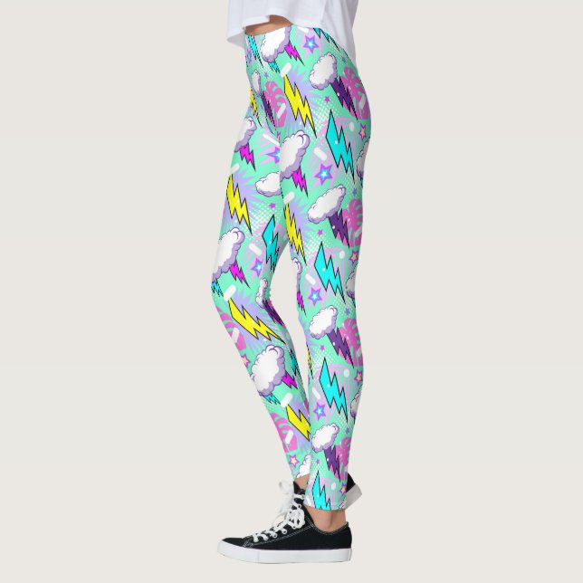 Legging Padrão de Bolhas e Estrelas Neon Lightning (Esquerda)
