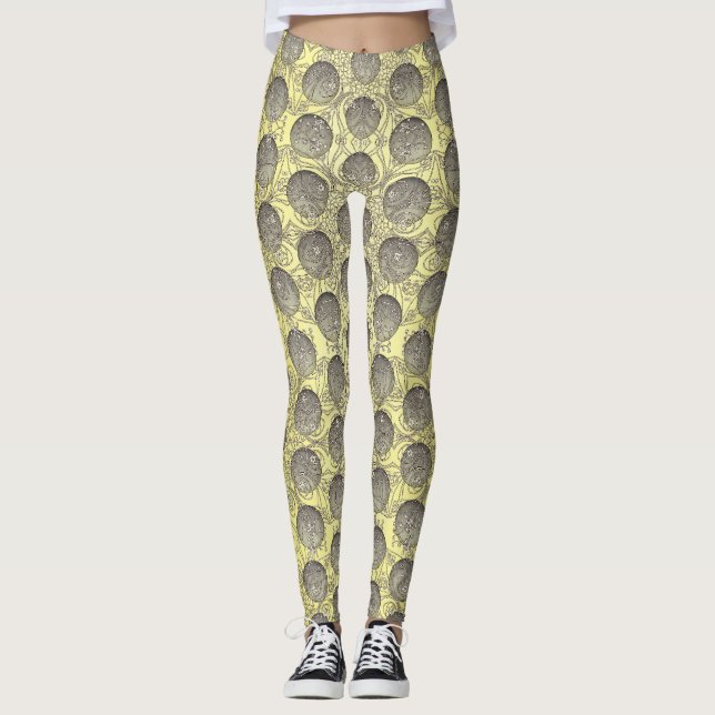 Legging Padrão de Bolinhas amarela e Cinza (Frente)