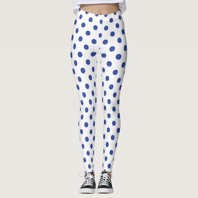 Legging Padrão de Bolinhas Azul Branco (Frente)