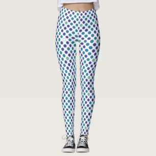 Legging padrão de bolinhas azul e roxa em branco