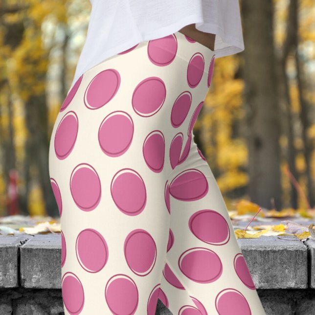 Legging Padrão de Bolinhas Branca de Latte Cósmica Moderna (Polka Dot on Cosmic Latte White Leggings)