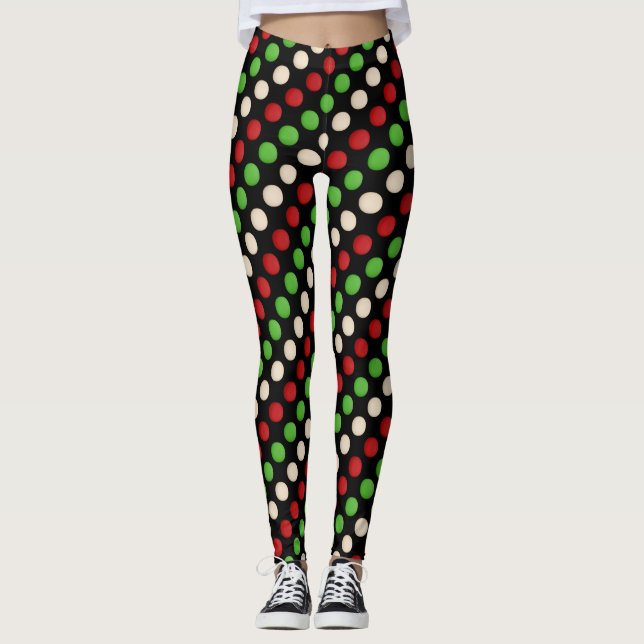 Legging Padrão de Bolinhas branca verde-vermelha (Frente)