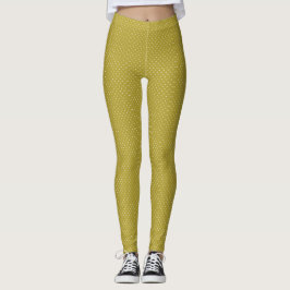 Legging Padrão de bolinhas brancas em amarelo mostarda