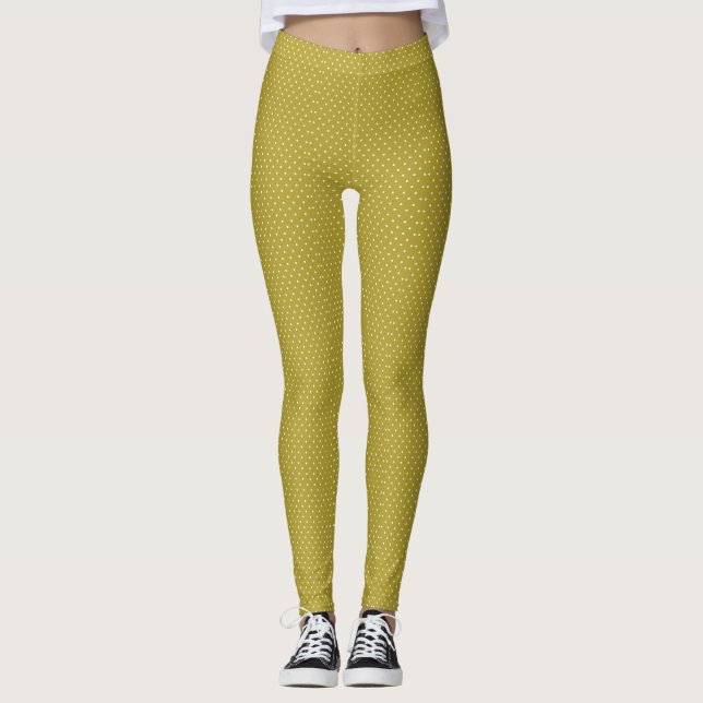 Legging Padrão de bolinhas brancas em amarelo mostarda (Frente)