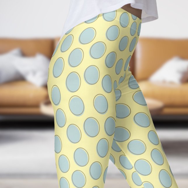 Legging Padrão de Bolinhas brilhante azul e branco creme (Gorgeous Blue and Cream Polka Dot Pattern Leggings)