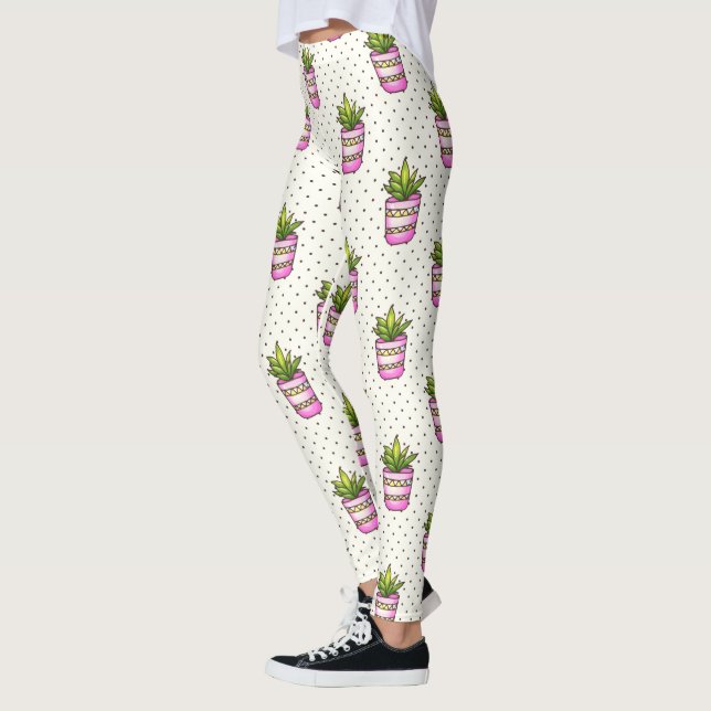 Legging Padrão de Bolinhas com Suculência de Aquarela (Esquerda)