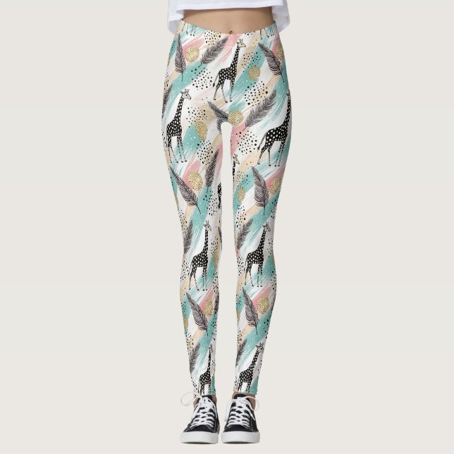 Legging Padrão de Bolinhas de Girafa Whimsical - Pastel (Frente)