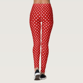 Legging Padrão de Bolinhas de Natal Vermelho e Branco Long