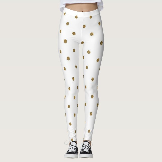 Legging Padrão de Bolinhas Glitter Falso Dourado Fofo Femi (Frente)