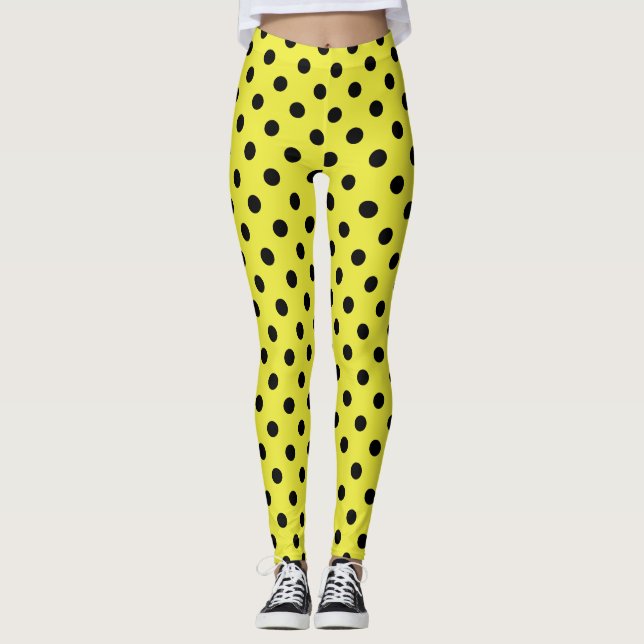 Legging Padrão de Bolinhas Preta Amarelo (Frente)