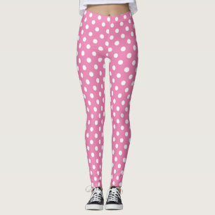 Legging Padrão de Bolinhas Rosa e Branco