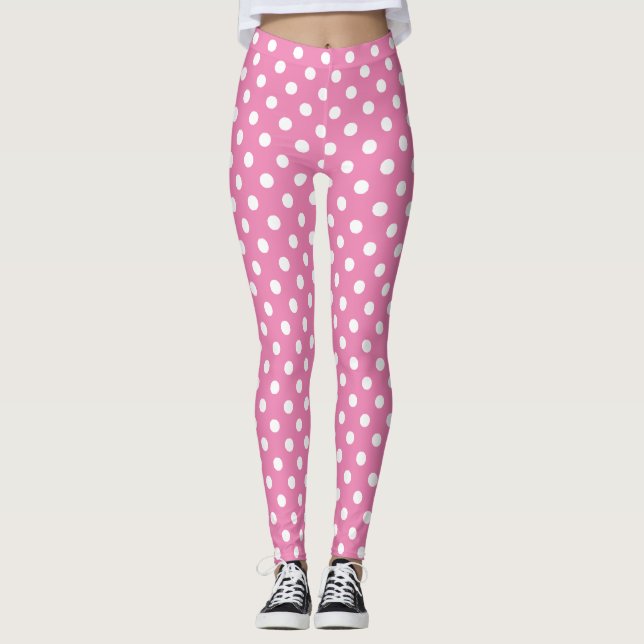 Legging Padrão de Bolinhas Rosa e Branco (Frente)