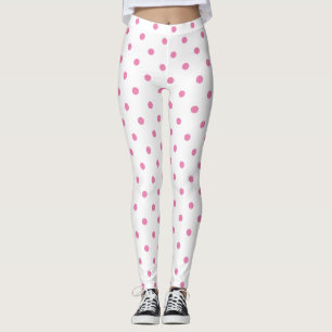 Legging Padrão De Bolinhas Rosa Tendente Em Retro Branco