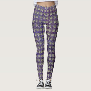 Legging Padrão de Bolinhas roxas e Cinzas
