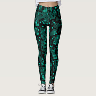 Legging Padrão de bolinhas verde turquesa a preto