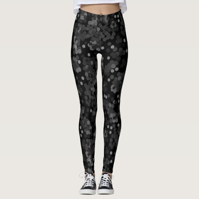 Legging Padrão de bolinhas verde-turquesa em preto (Frente)