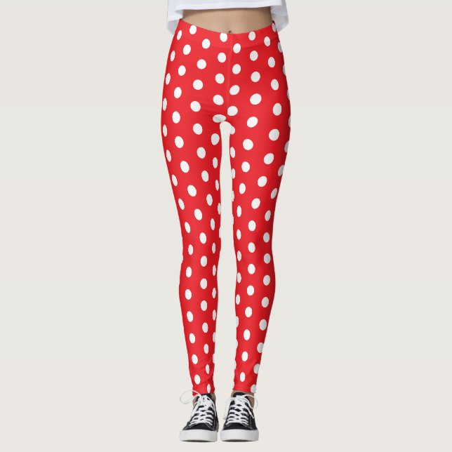 Legging Padrão de bolinhas vermelhas e brancas (Frente)
