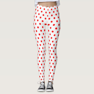 Legging Padrão de Bolinhas Vermelho Branco Chic