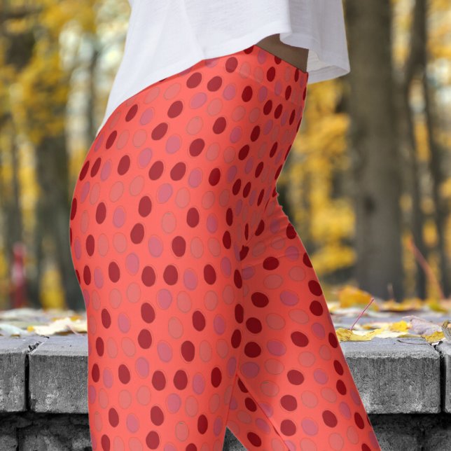 Legging Padrão de Bolinhas Vermelho e Vermelho Laranja Vib (Reds on Orange Red Leggings)