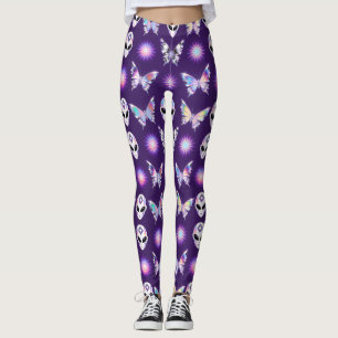 Legging Padrão de Borboleta Alienígena Cósmica