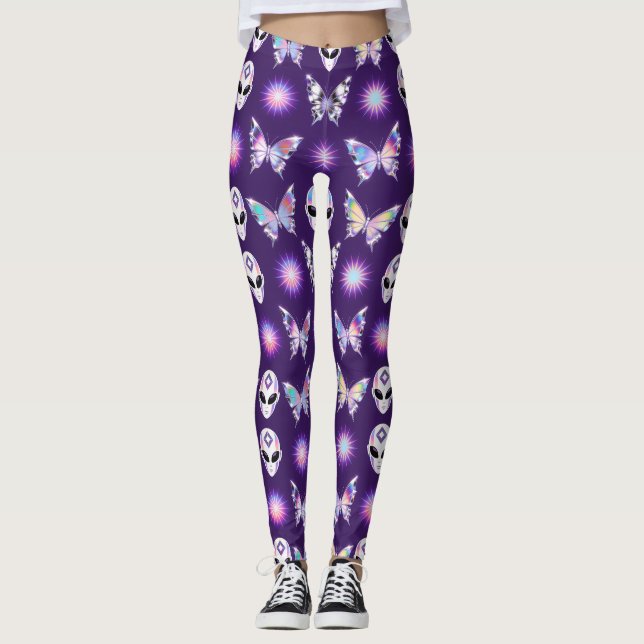 Legging Padrão de Borboleta Alienígena Cósmica (Frente)