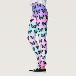Legging Padrão de Borboleta Azul e Preta Elegante
