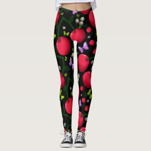 Legging Padrão de Borboleta Cereja Fofa, Fruta Kawaii Bril