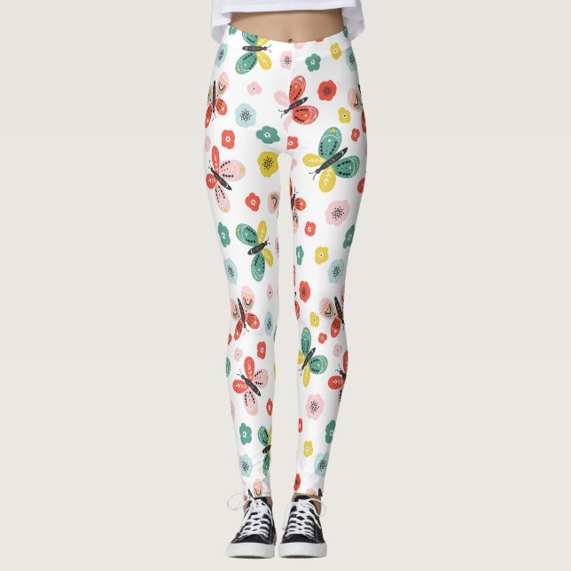 Legging Padrão de Borboleta e Floral  (Frente)