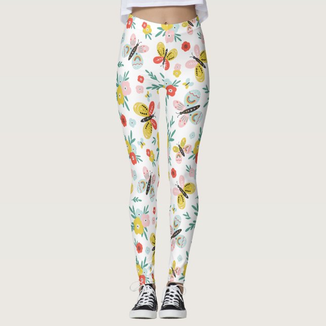 Legging Padrão de Borboleta e Floral  (Frente)