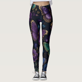 Legging Padrão de Borboleta Elegante Escuro