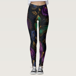 Legging Padrão de Borboleta Elegante Escuro