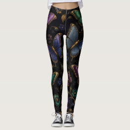Legging Padrão de Borboleta Elegante Escuro