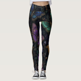 Legging Padrão de Borboleta Elegante Escuro