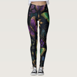 Legging Padrão de Borboleta Elegante Escuro