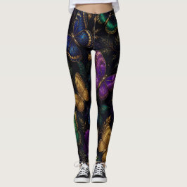 Legging Padrão de Borboleta Elegante Escuro