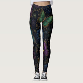 Legging Padrão de Borboleta Elegante Escuro