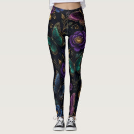 Legging Padrão de Borboleta Elegante Escuro
