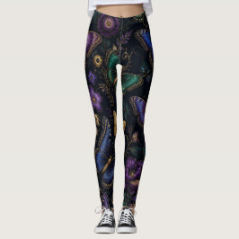Legging Padrão de Borboleta Elegante Escuro